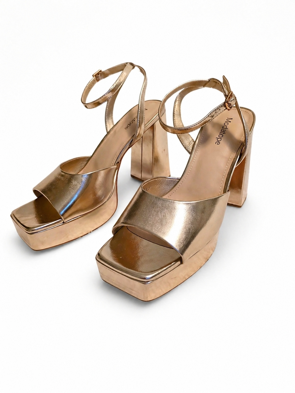 Modatope Gold Platform Heels Sandals – Metallic Block Heel Size 9.5